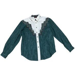 Vintage Wildfire Western Shirt Sz Large Green White Long Sleeve Womens